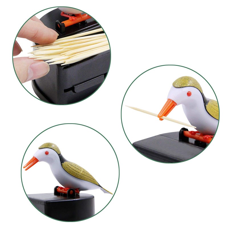 Jucaifu Little bird toothpick dispenser, creative push-type toothpick bird dispenser, toothpick holder. (gold) - Image 4